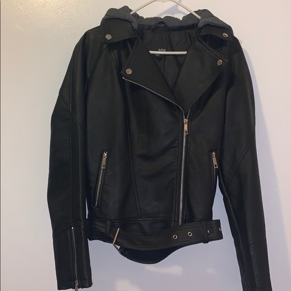 Faux Leather Jacket w/ Hood